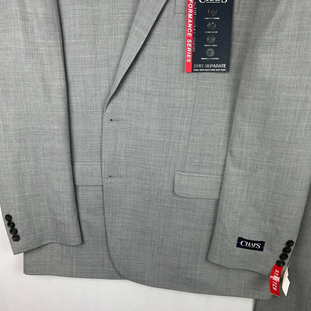 Chaps Performance Suit Wool Blend Jacket and Pants Light Grey Size 48L 38x34